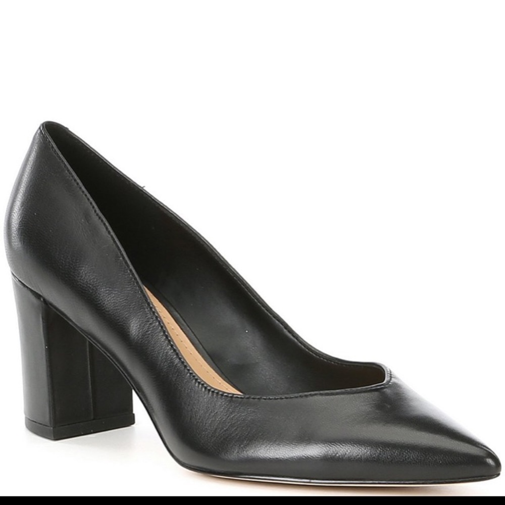 Leather Block Heel Pumps